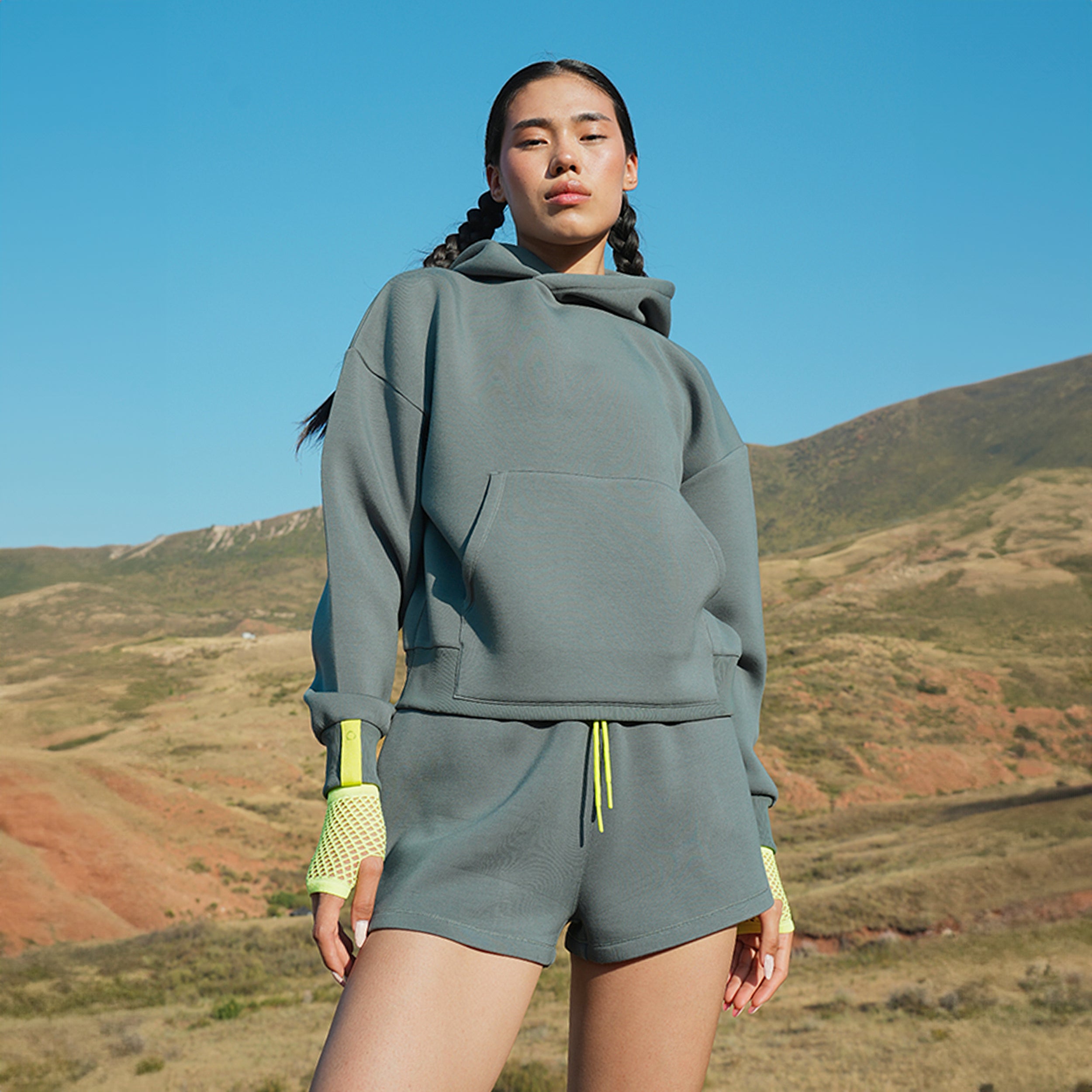 Spacer Crop Hoodie - Balsam Green